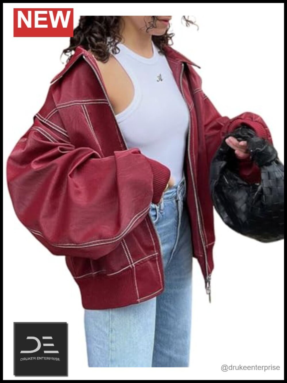 Oversized Faux Leather Moto Biker Jacket Zip Up Winter Coat
